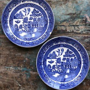 Vintage Ridgways England Blue Willow Dessert/Fruit Bowl 5 3/4" Set of 2